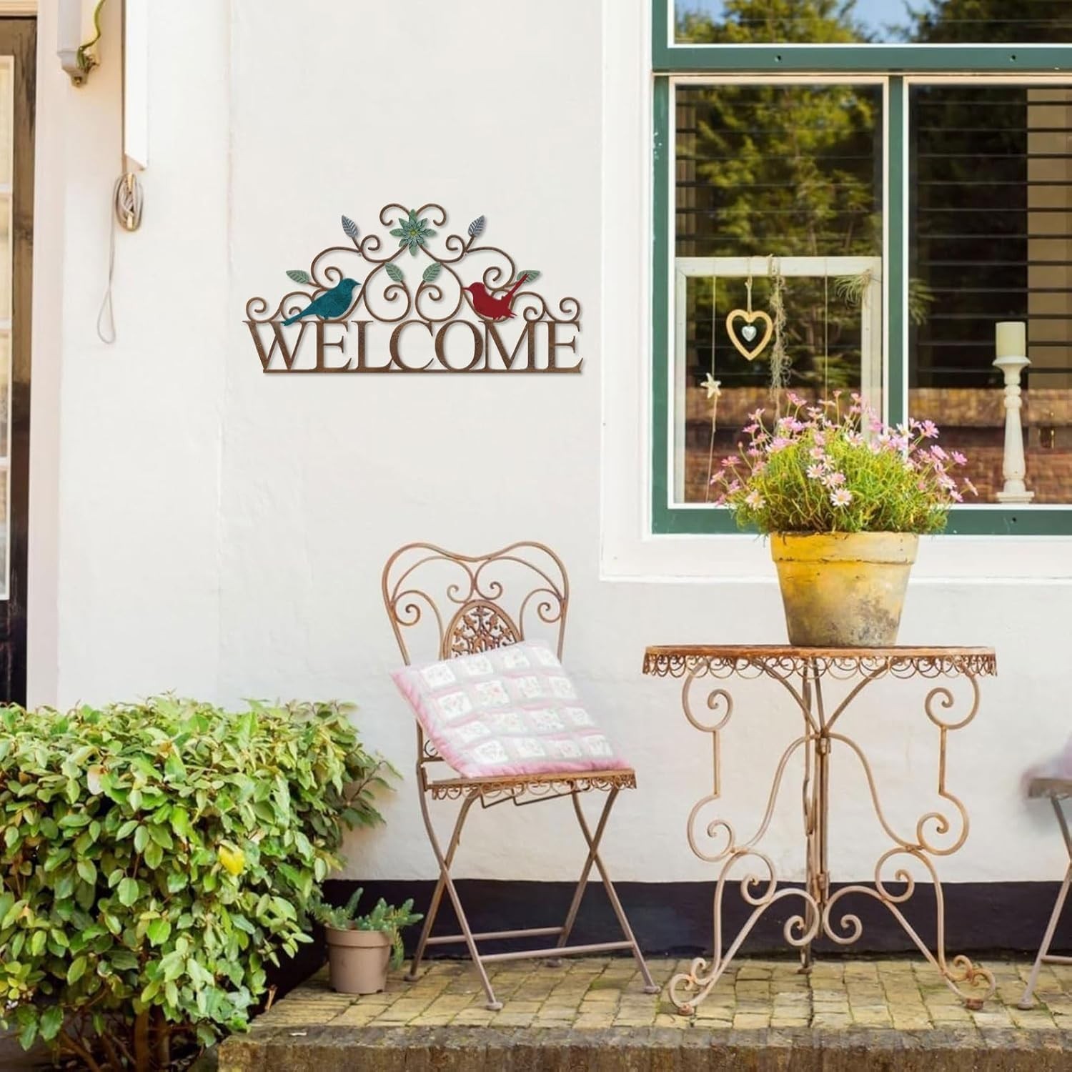 Metal Welcome Wall Art Sign for Front Door 13.8″L x 6.8″W Vintage