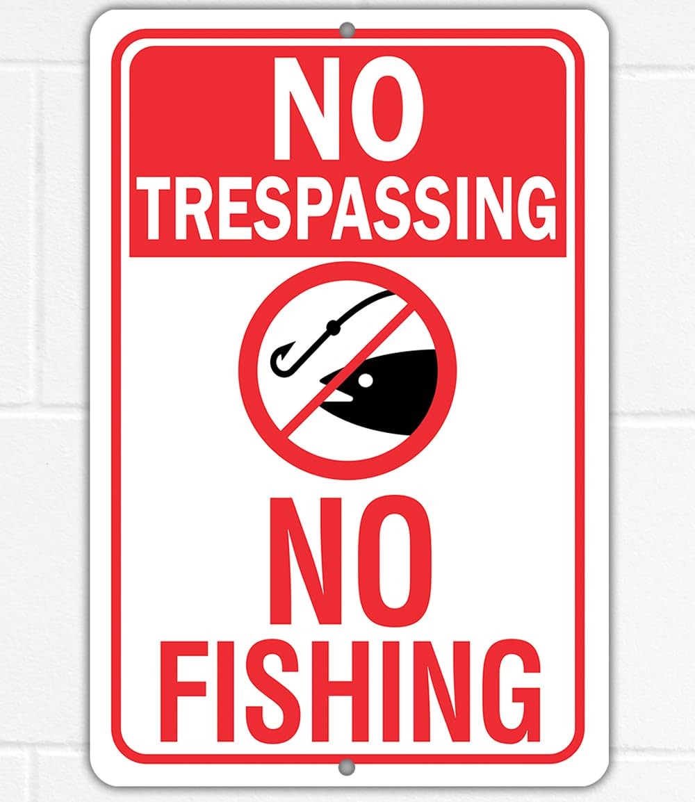 No Trespassing No Fishing Metal Sign Private Property Lake Cabin Wall Decor