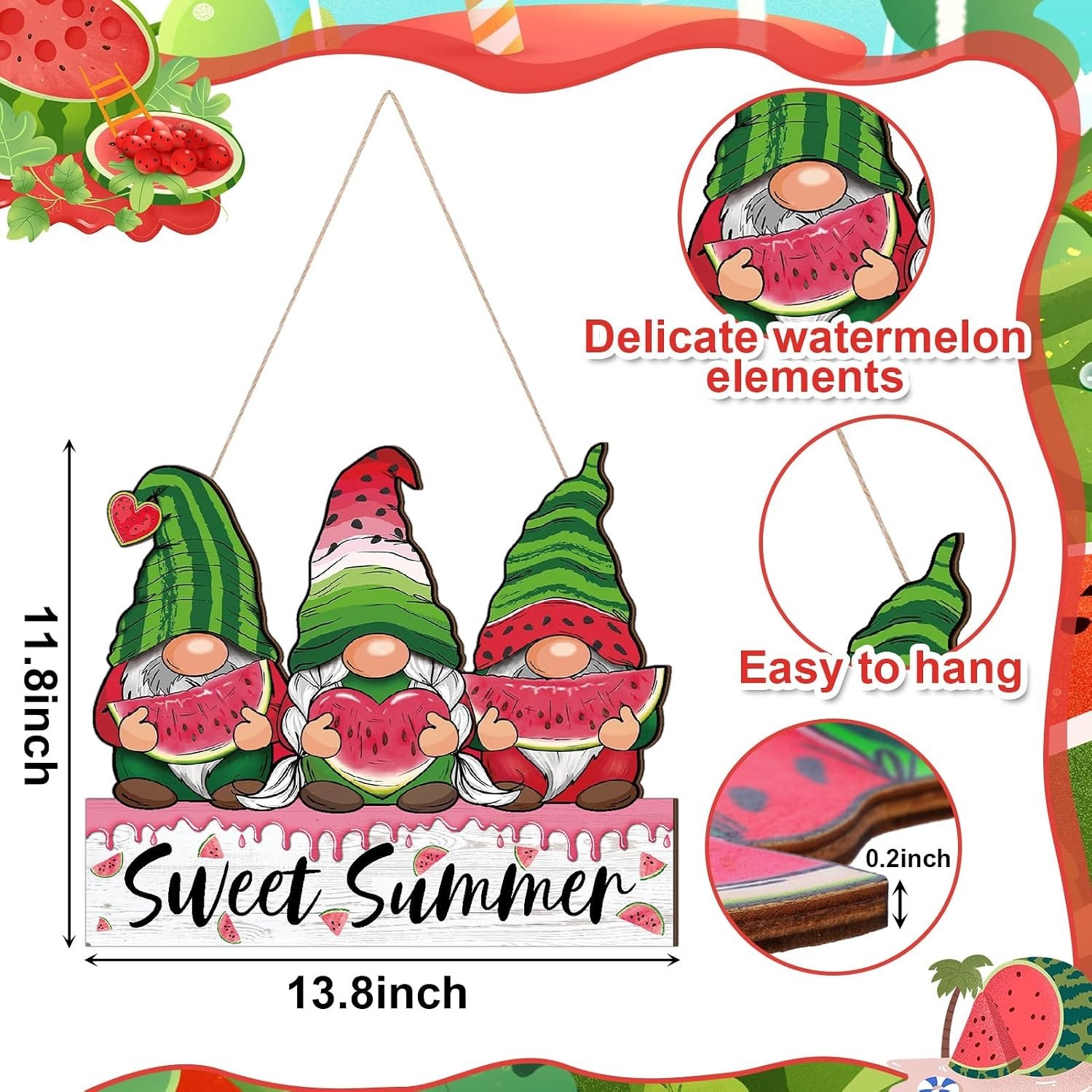 Lightweight Farmhouse Gnome Summer Hanging Sign – Perfect for Indoors & Outdoors