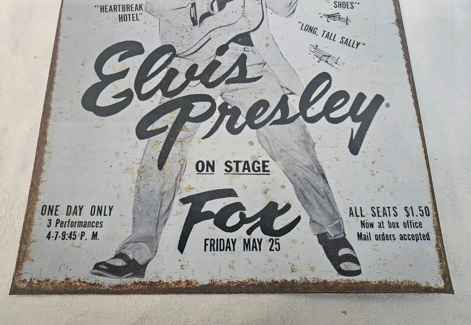 ELVIS Fox Theater Concert Flier Replica Tin Sign w Patina 12″ x 15″