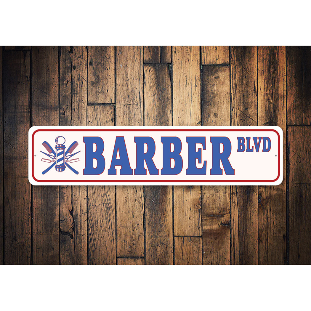 Barber Boulevard Sign Hair Salon Wall Decor Aluminum Metal Plaque