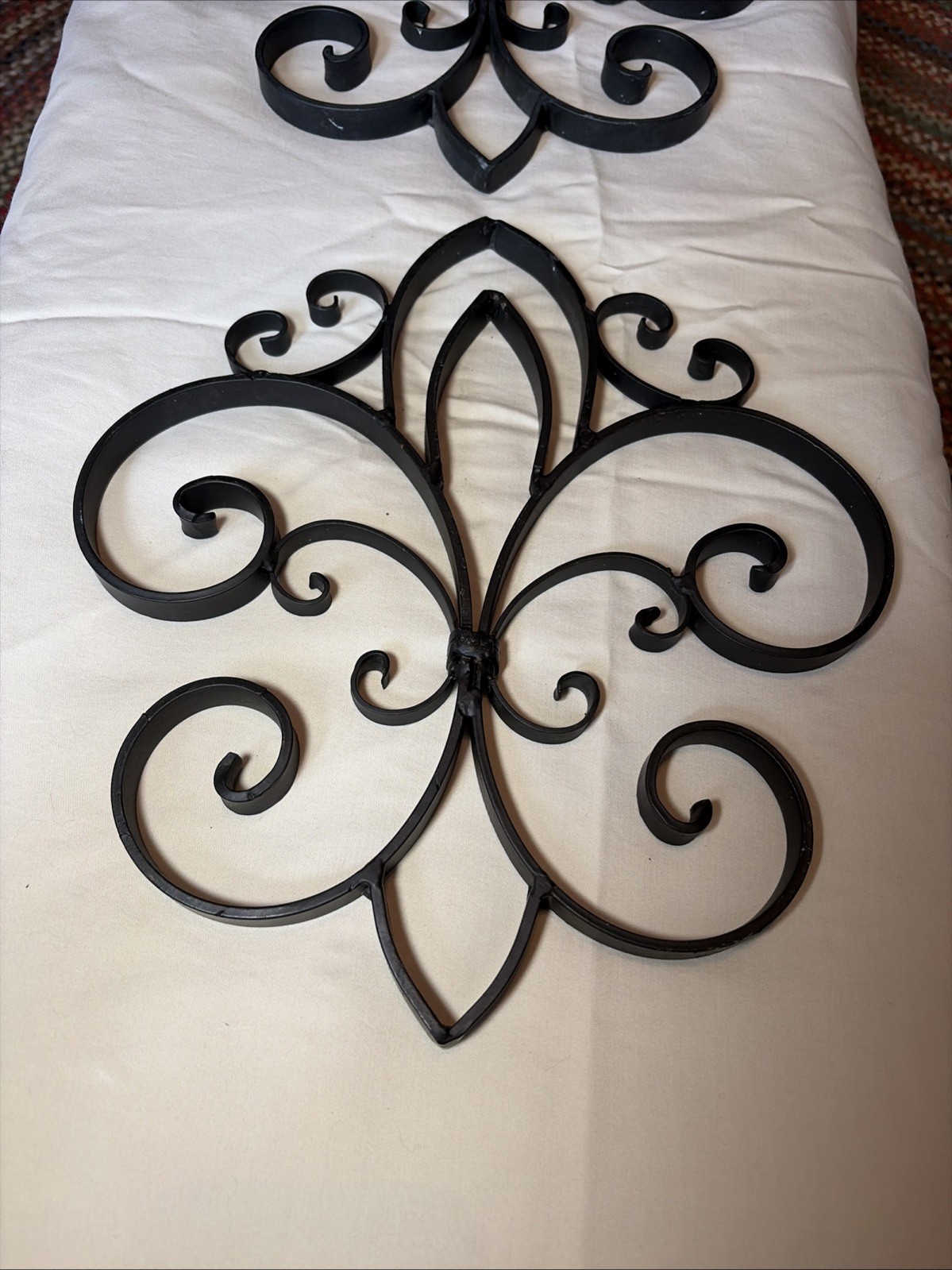 Fleur De Lis Black Wrought Iron Metal Scroll Wall Decor Vintage 11”x12” Pair