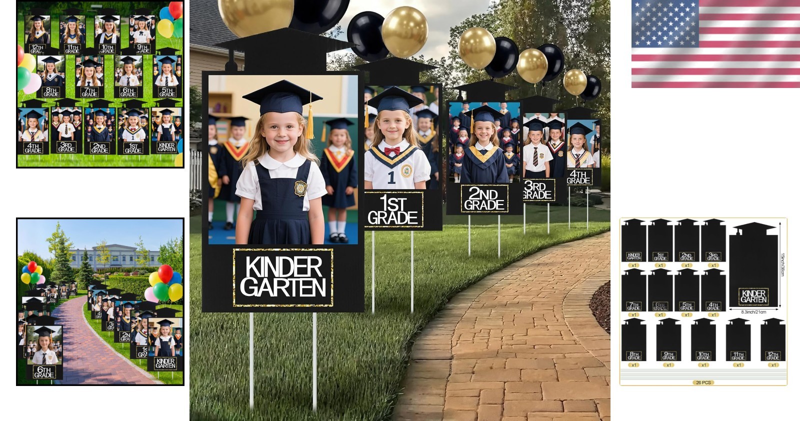 13PCS Graduation Yard Sign 2026 DIY Photo Display K-12 Lawn Decor Black