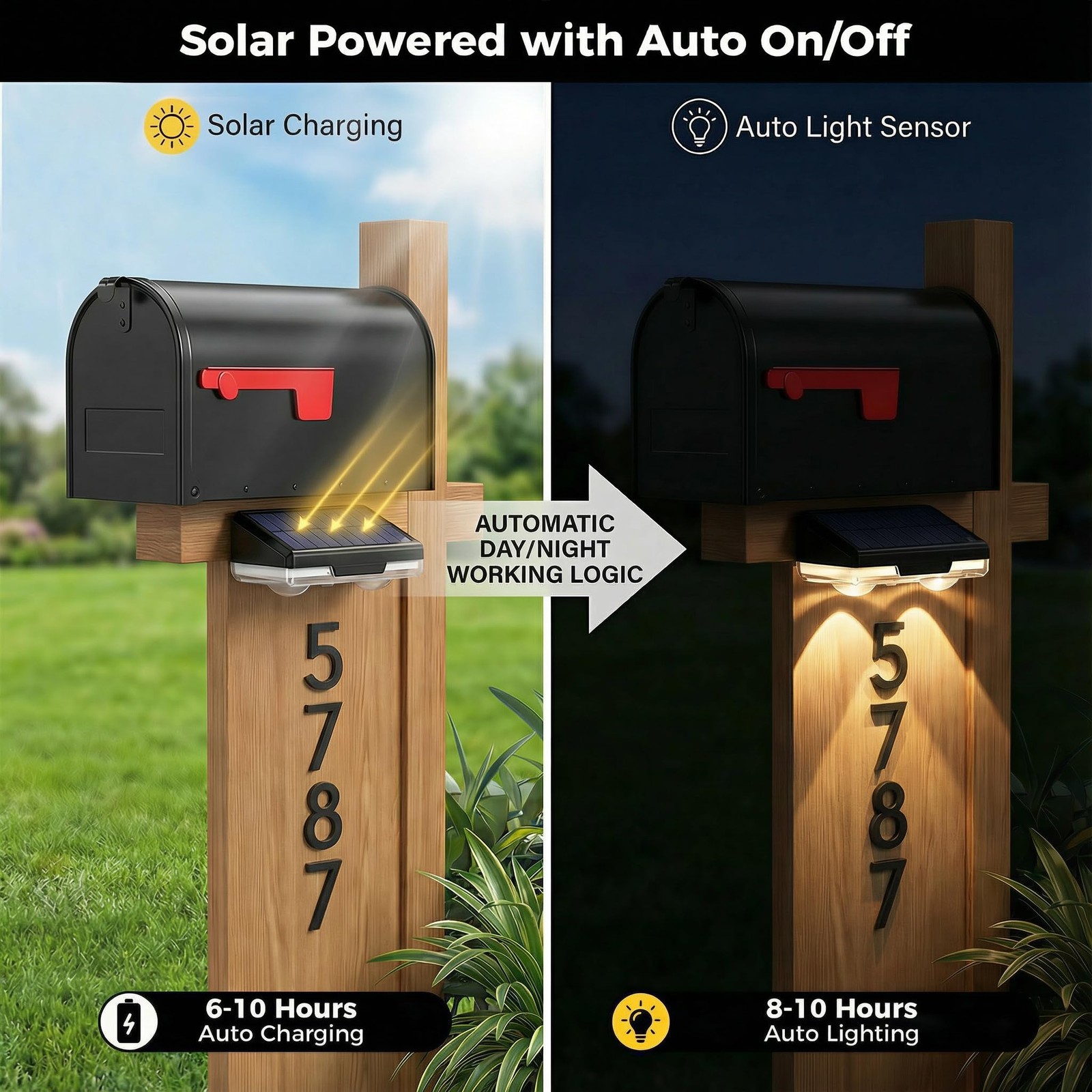 Solar Mailbox Lights 2 Pack, Outdoor Waterproof House Number Light, Dusk to D…