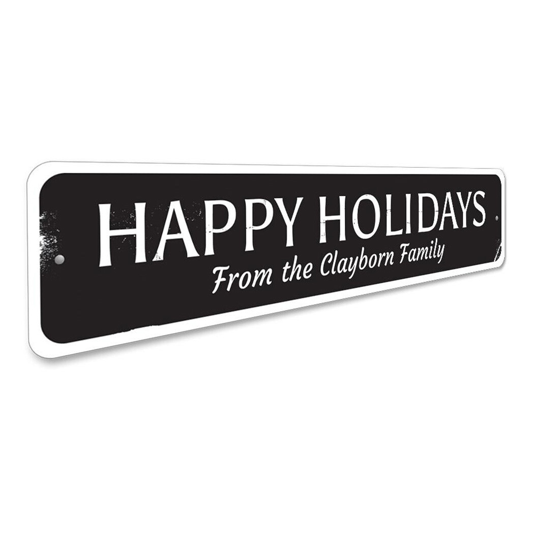 Happy Holidays Family Sign, Custom Family Name Holiday Metal Decor Sign