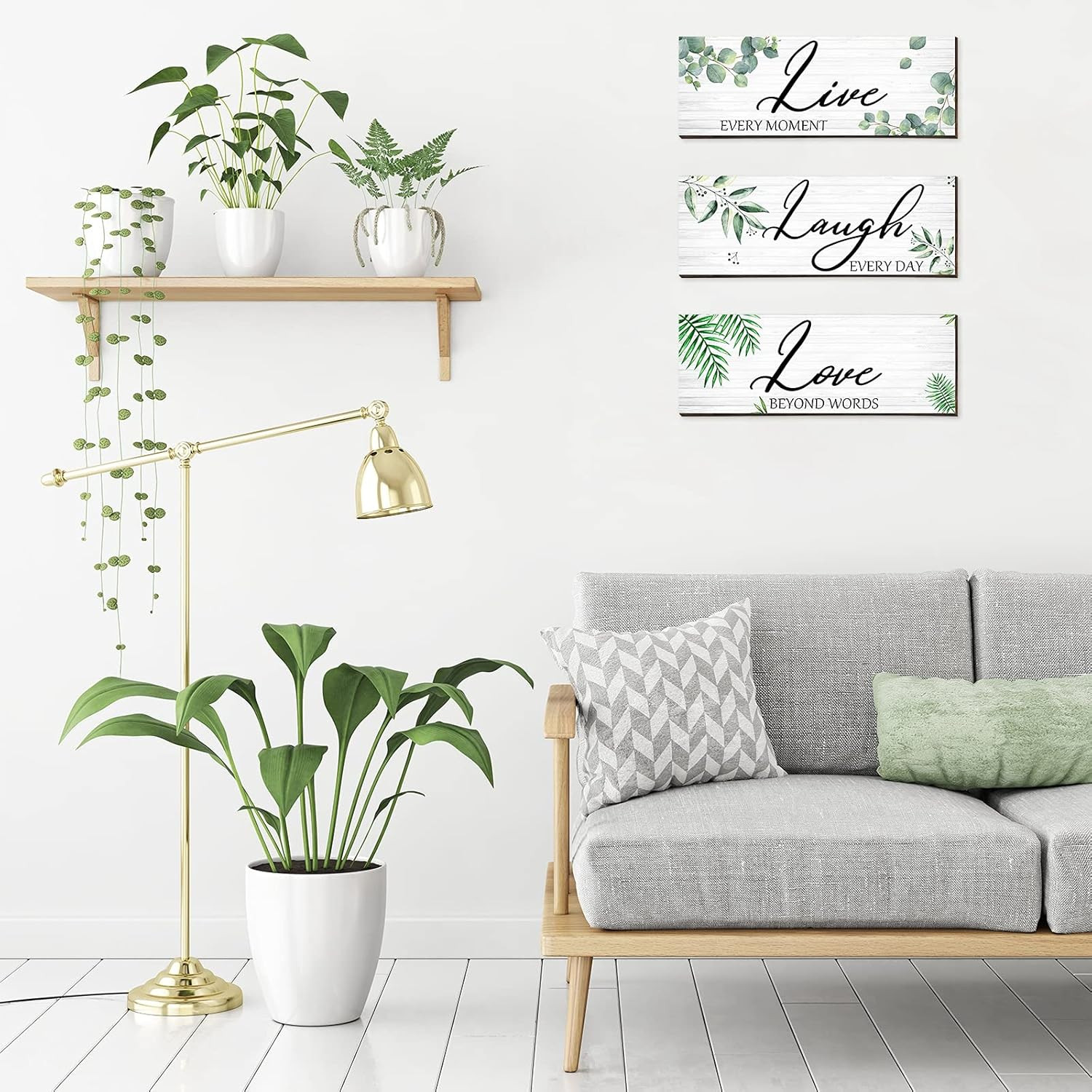 3 Pieces Live Laugh Love Wooden Sign Eucalyptus Leaves green, white, brown