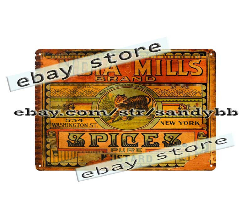 India Mills Brand Spices pure mustard metal tin sign modern wall decals