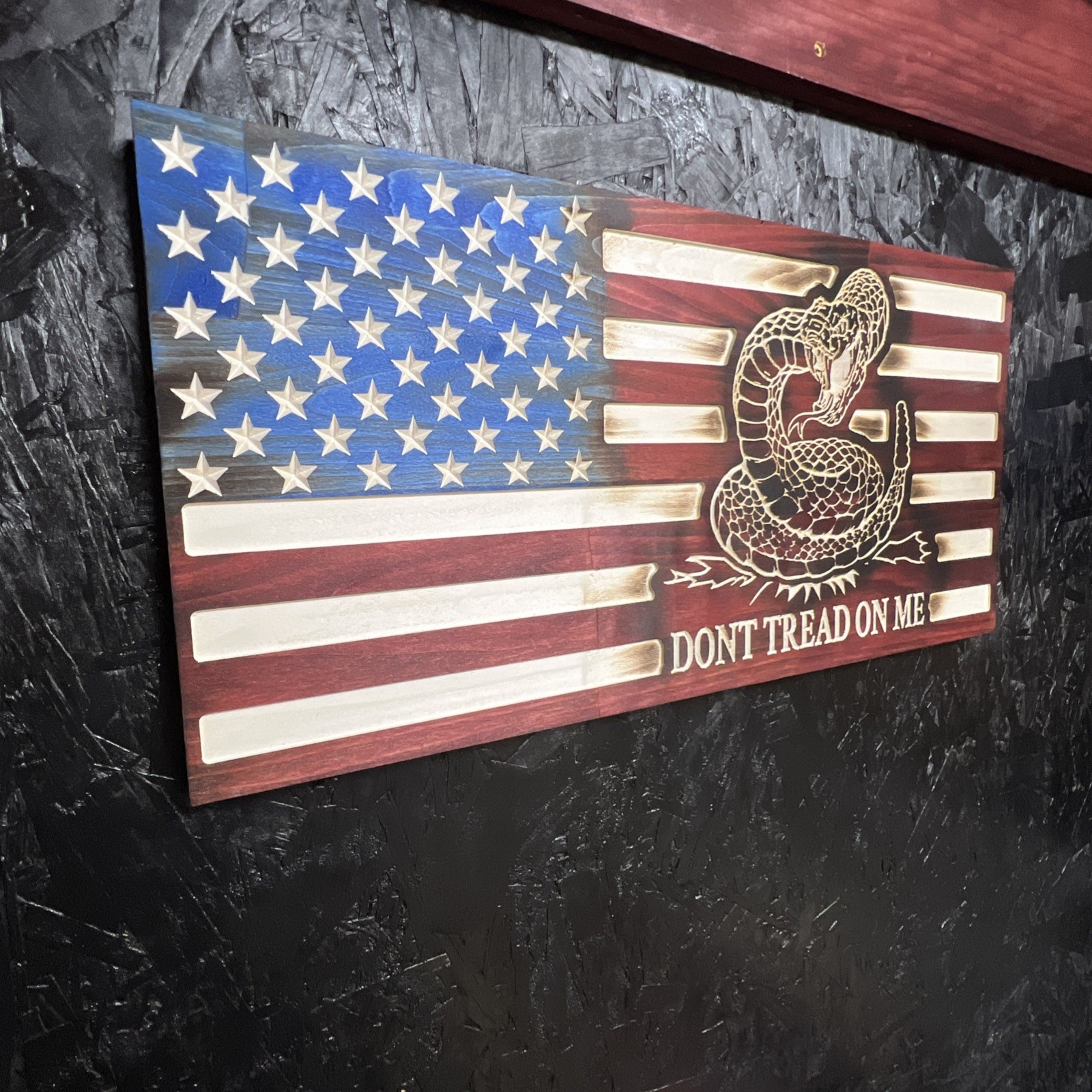 Rustic Wooden Gadsden Don’t tread on me American Flag / Made In America