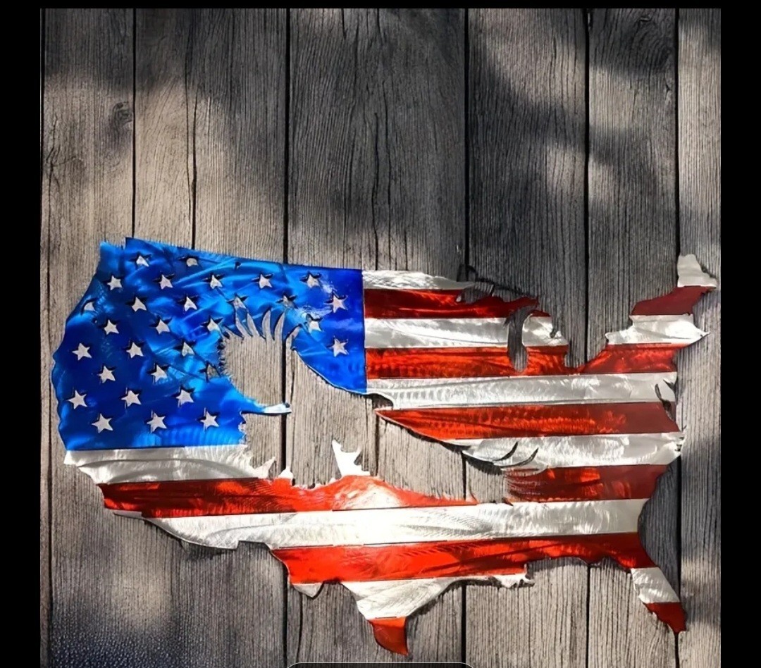 Flag/Eagle Painted USA Map. Metal Sign (Size 2nd Picture)