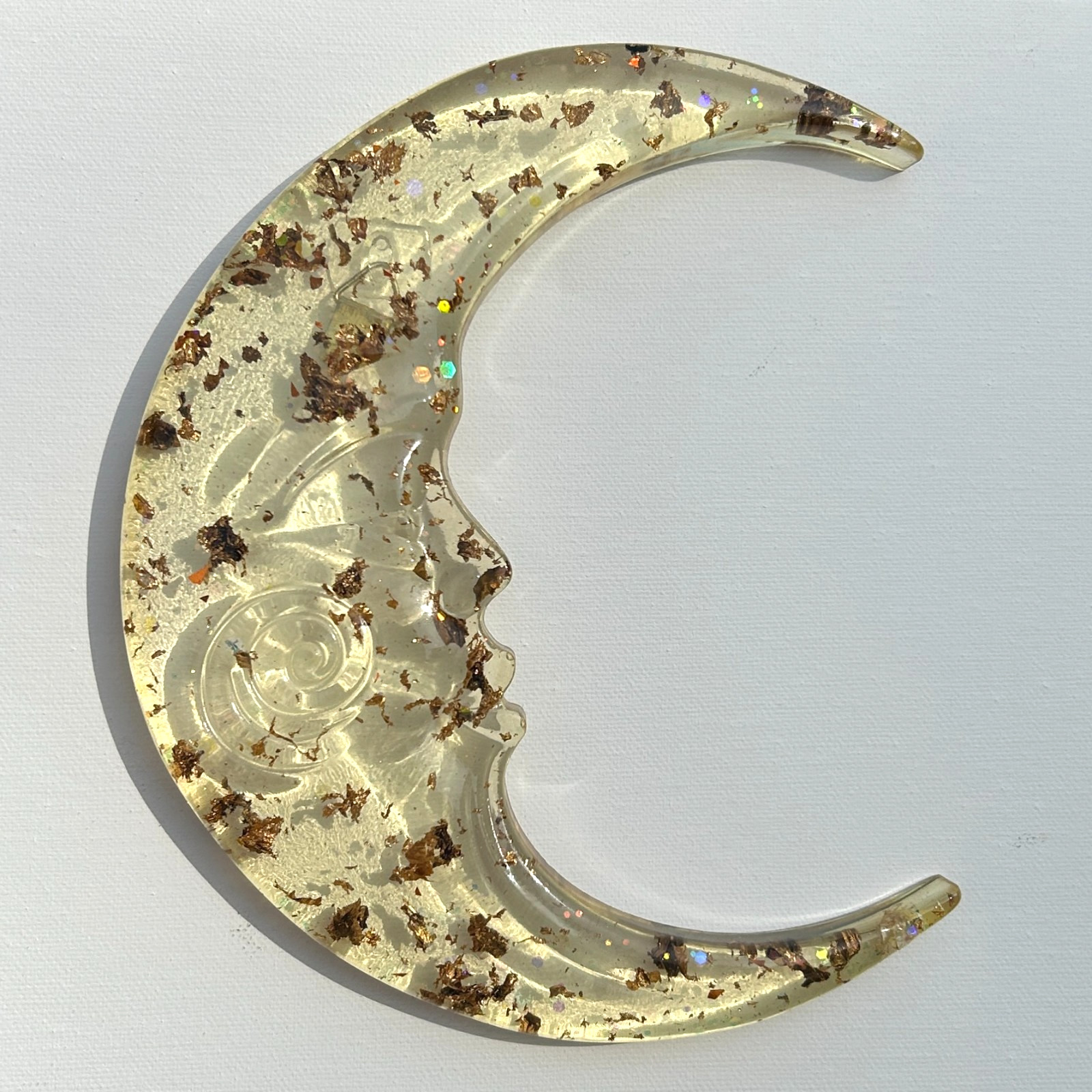 Resin Moon Wall Hanging Plaque Celestial Holographic Glitter Gold Flake