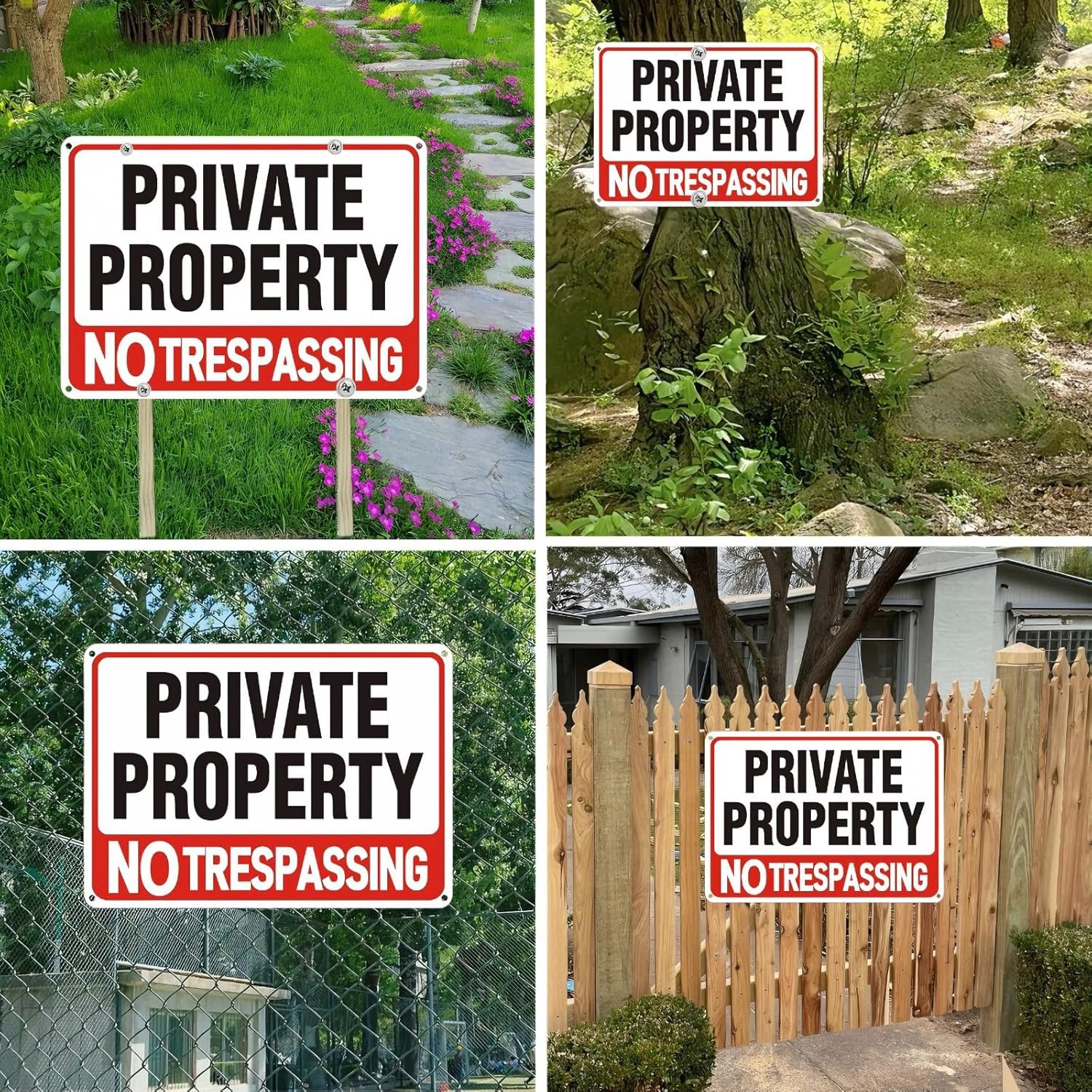 4 Pack Large No Trespassing Signs Private Property, 8×12 Inch Rust Free Aluminum