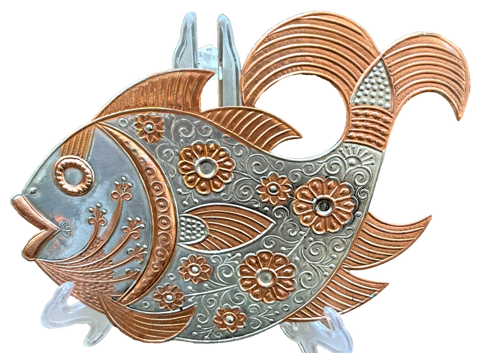 Wall Hanging Brass Fish Plaque Silver Plated Handmade In Israel
