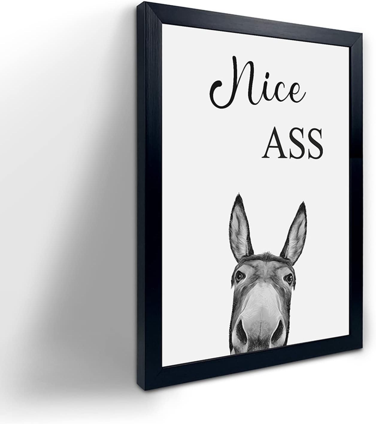 Black Framed 8×10 Donkey Animal Prints – Humorous Bathroom Wall Art