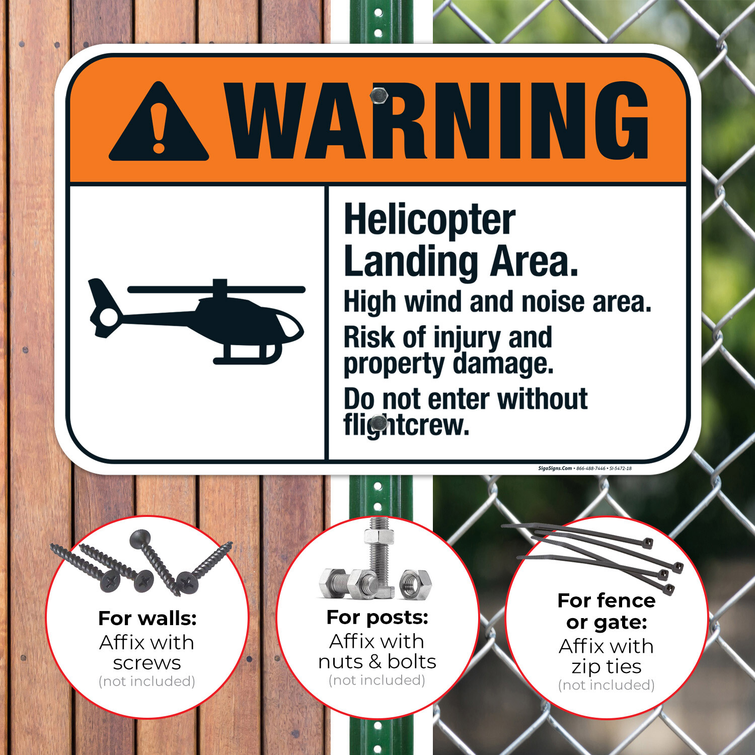 Helicopter Landing Area Sign, ANSI Warning Sign,