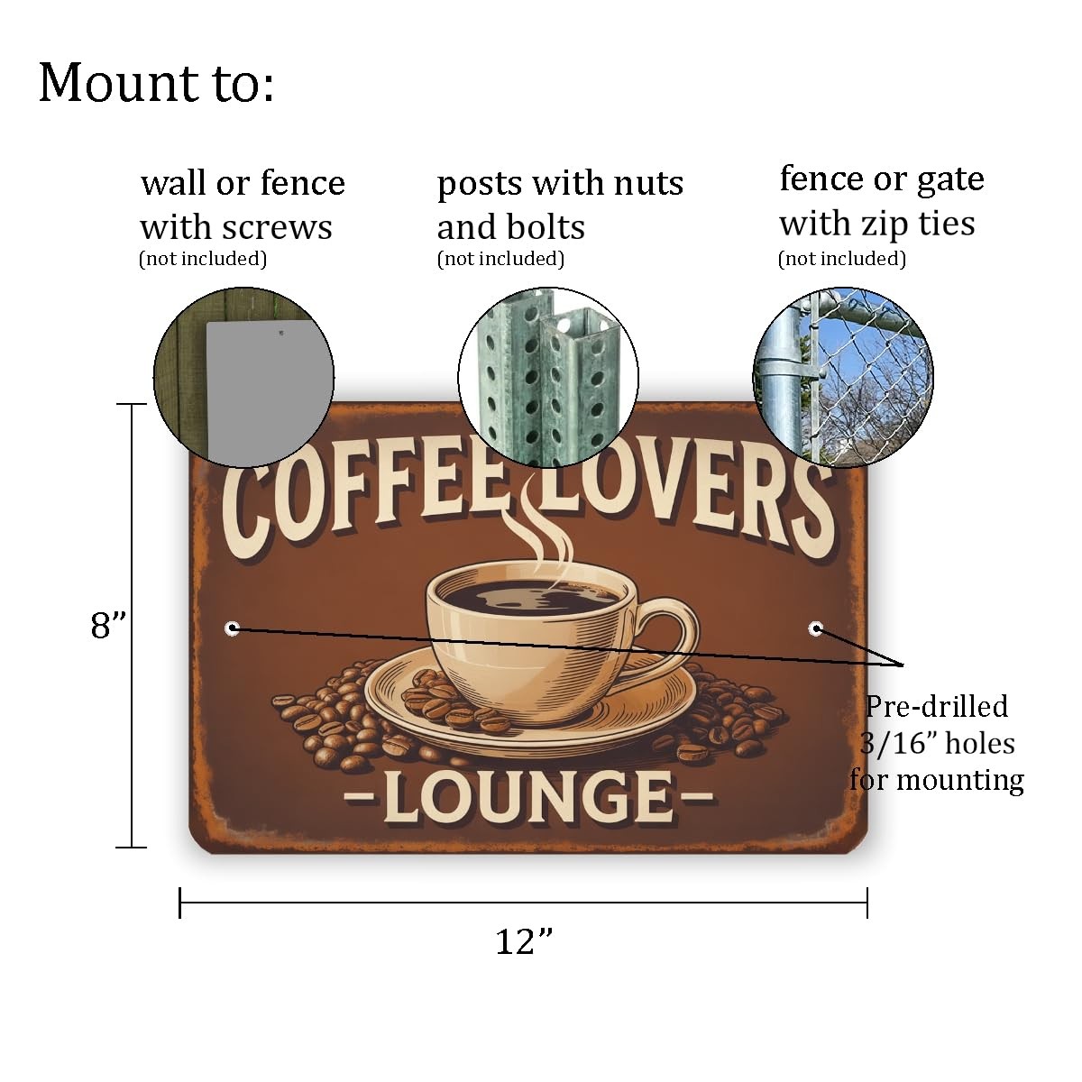 Vintage Coffee Lovers Lounge Metal Sign 8×12 Rustic Café Wall Art
