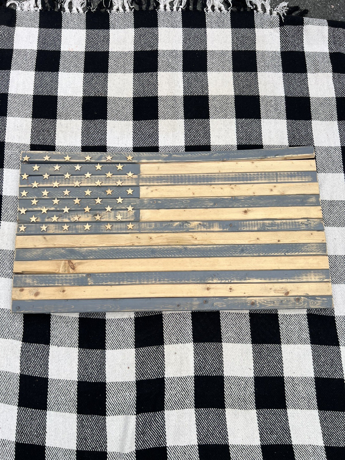RUSTIC WOODEN AMERICAN FLAG IN STOCK 37 in x 19 in gray