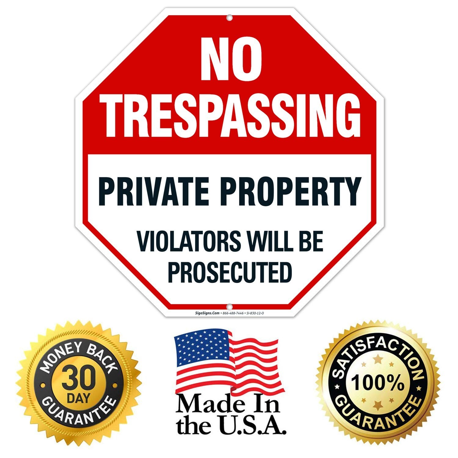 Durable 12×12 Aluminum No Trespassing Signs – 4 Pack for Secure Property Marking
