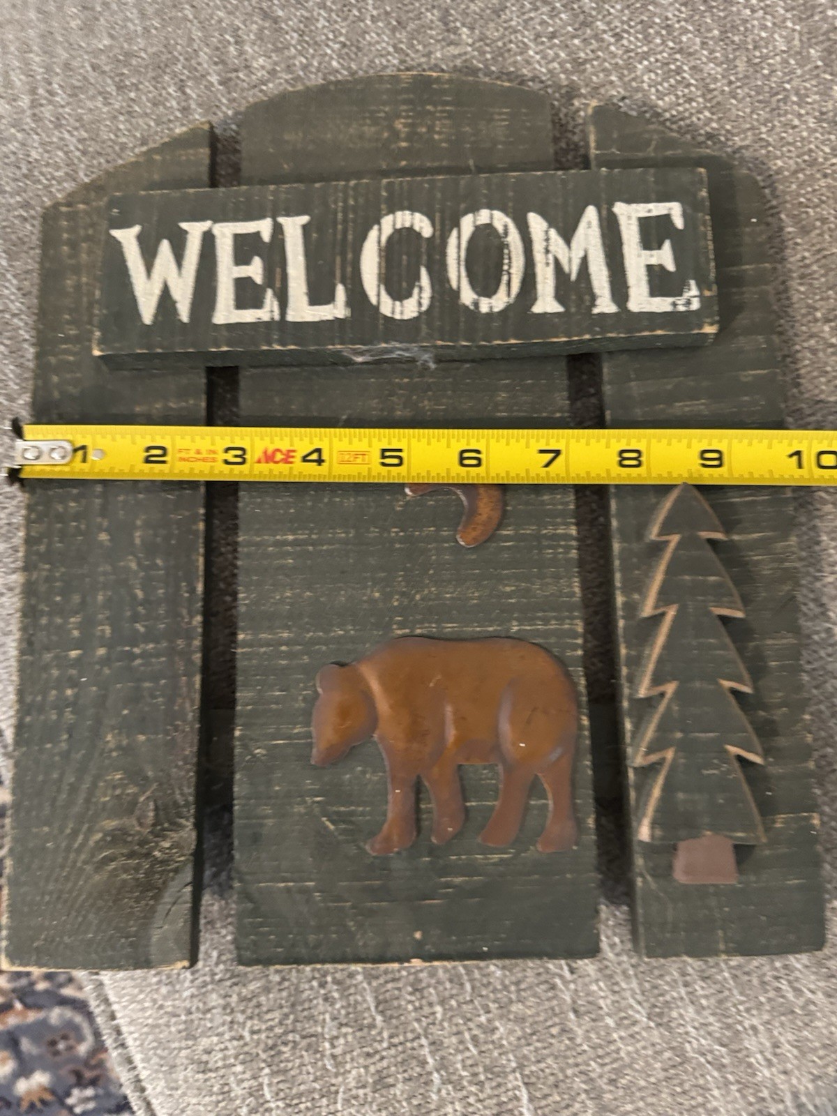 Vintage Bear Welcome Sign Lodge Decor Cabin Rustic Home Wood Tin