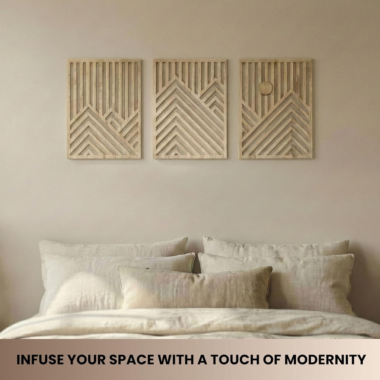 Elegant Oak Wall Sculptures – Set of 3 – Modern Home Accent