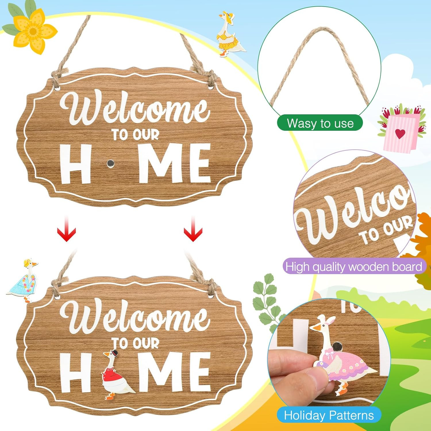 16 Pcs Memorial Day Independence Day Porch Goose Welcome Sign Interchangeable Se