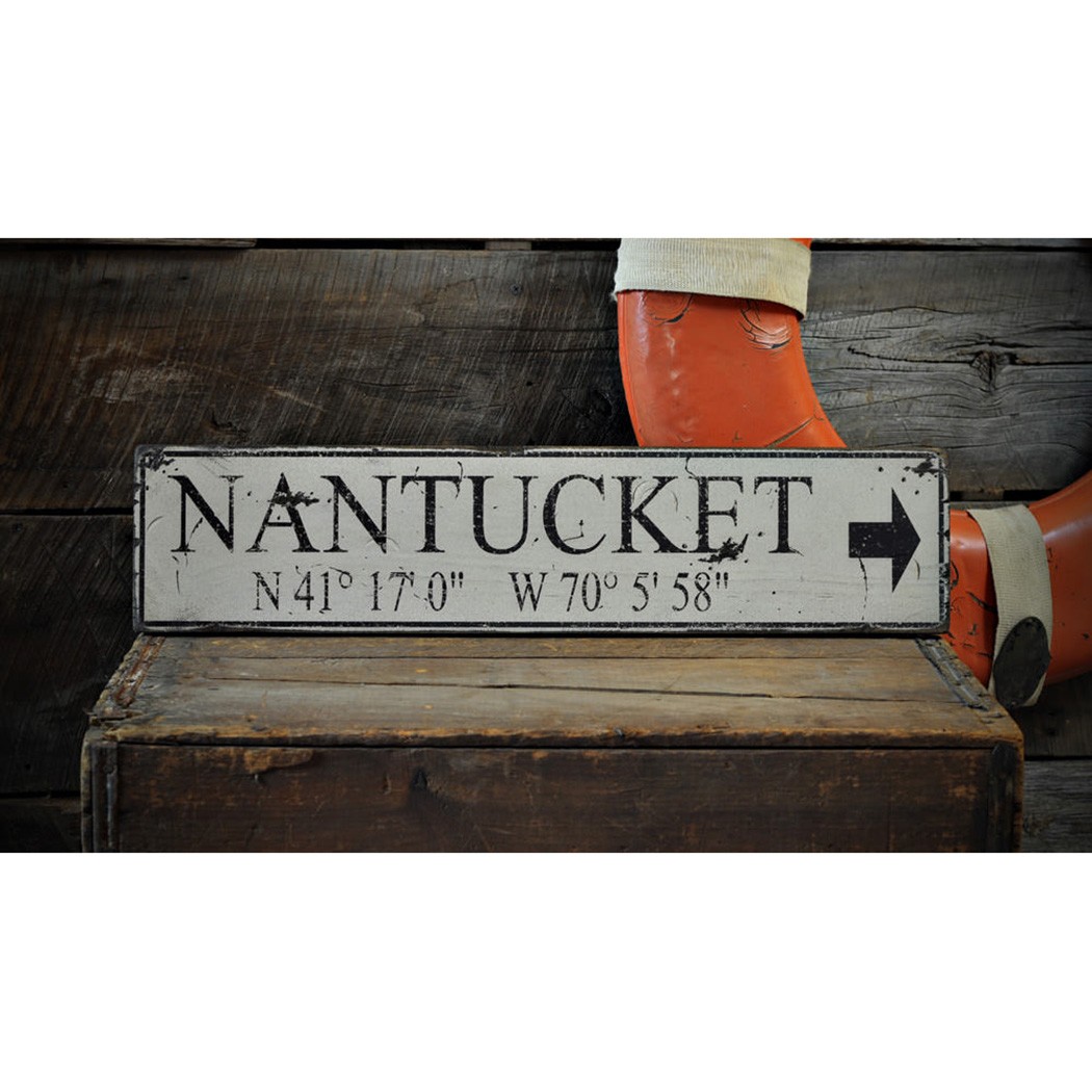 Custom Nantucket Lat and Long Sign – Rustic Hand Made Vintage Wooden