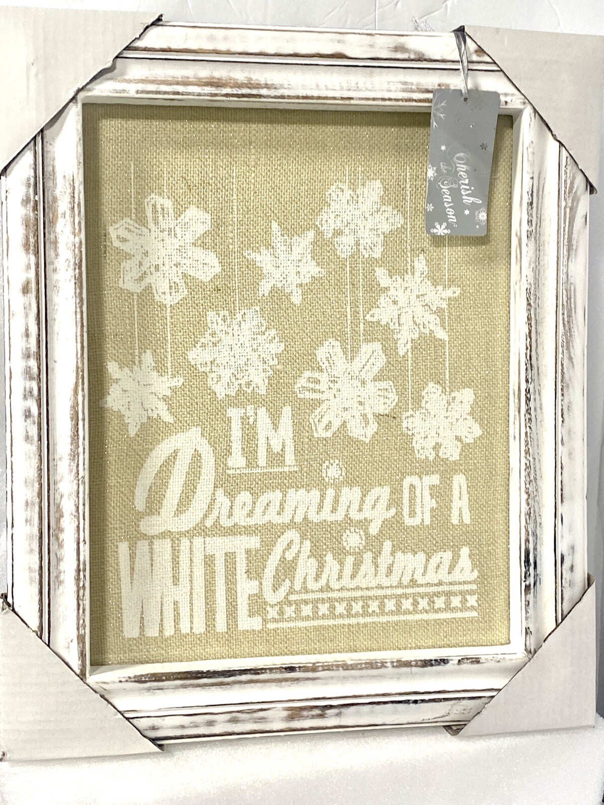 White Distressed Christmas 11×14 Wood Frame Open Box Made In India