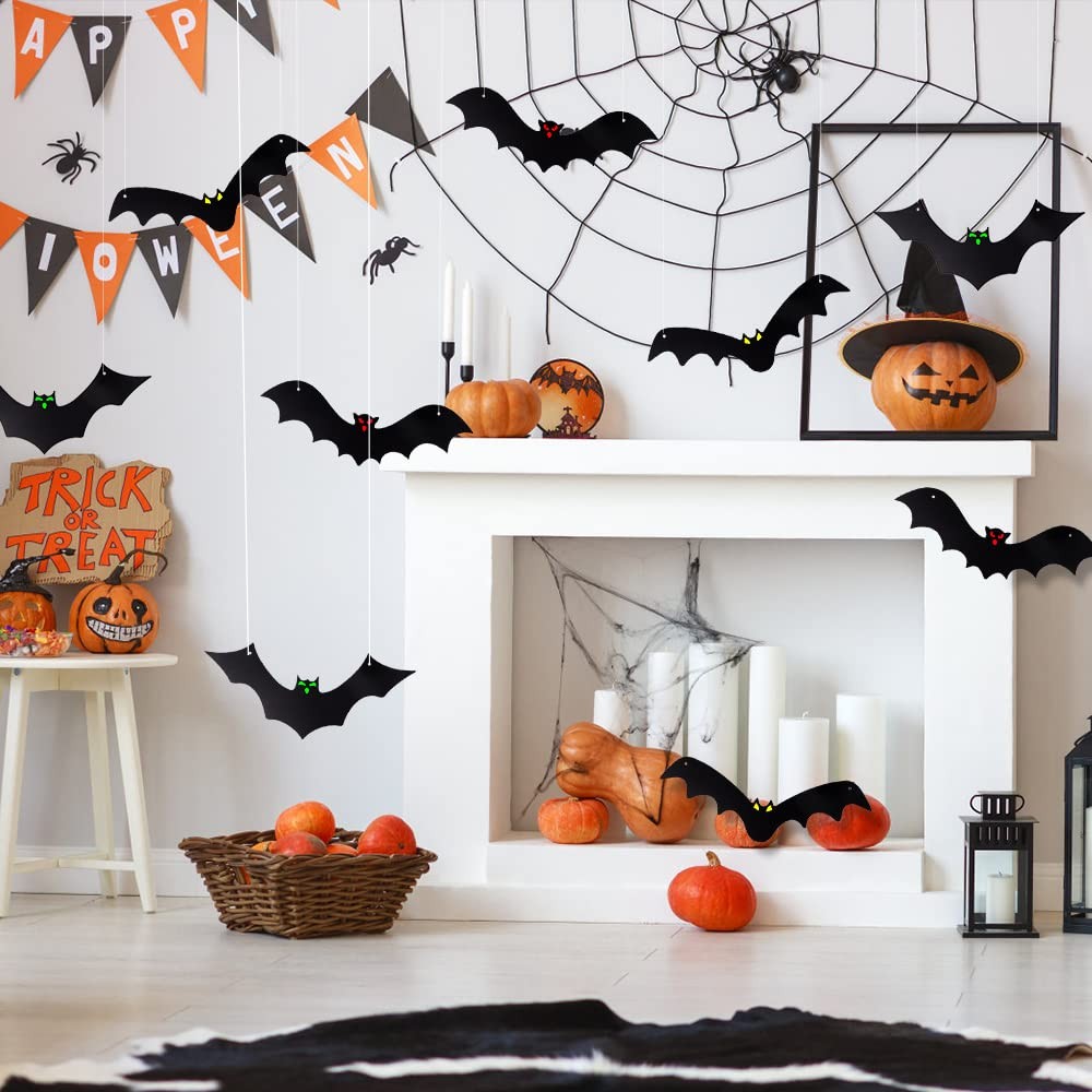 Halloween Hanging Bats 12 Pieces 3D Realistic Scary Large Fake Black Hanging …