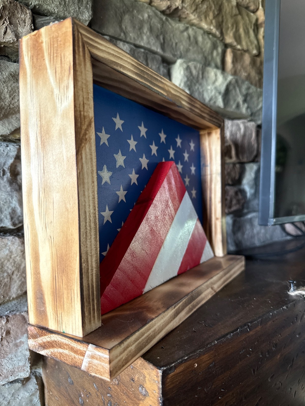 Handmade Rustic Wood Flag Decor Red White and Blue