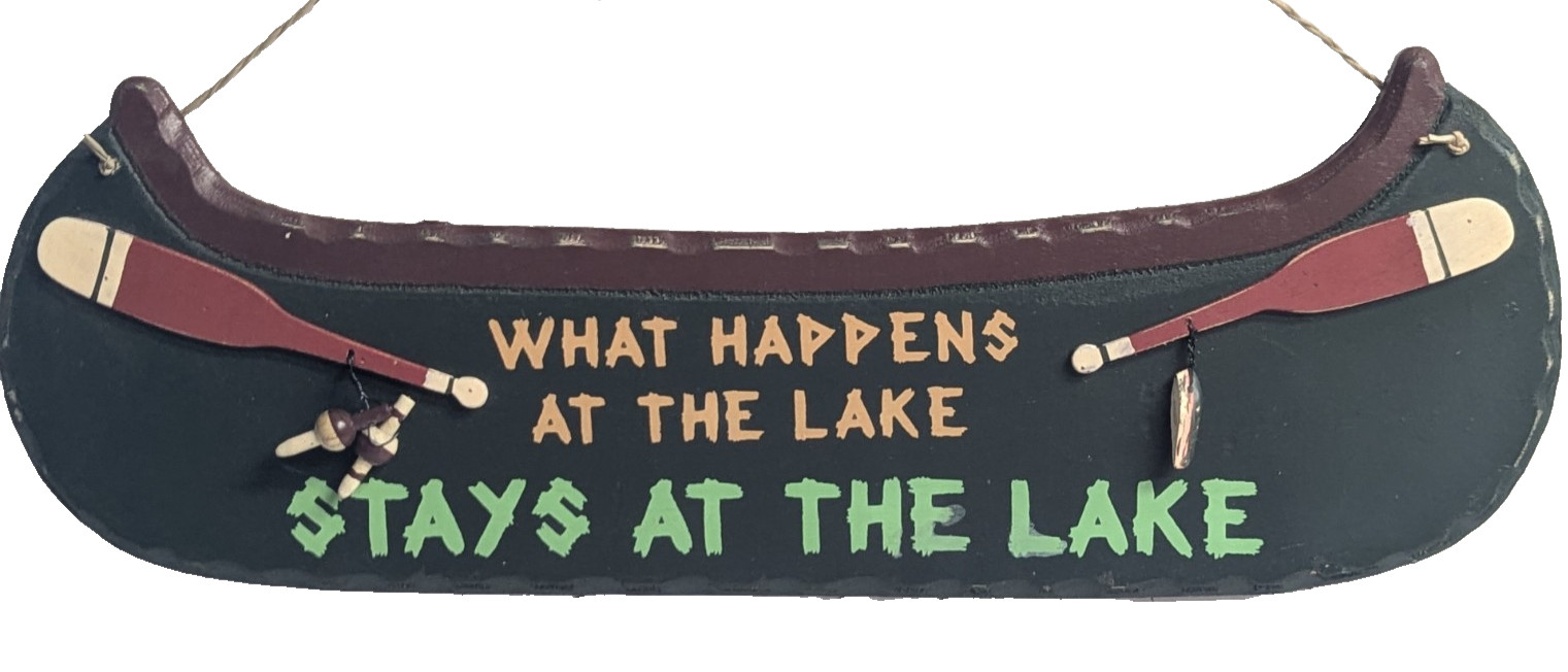 What Happens At The Lake Stays At The Lake Wall Cabin Plaque Fishing Canoe NEW