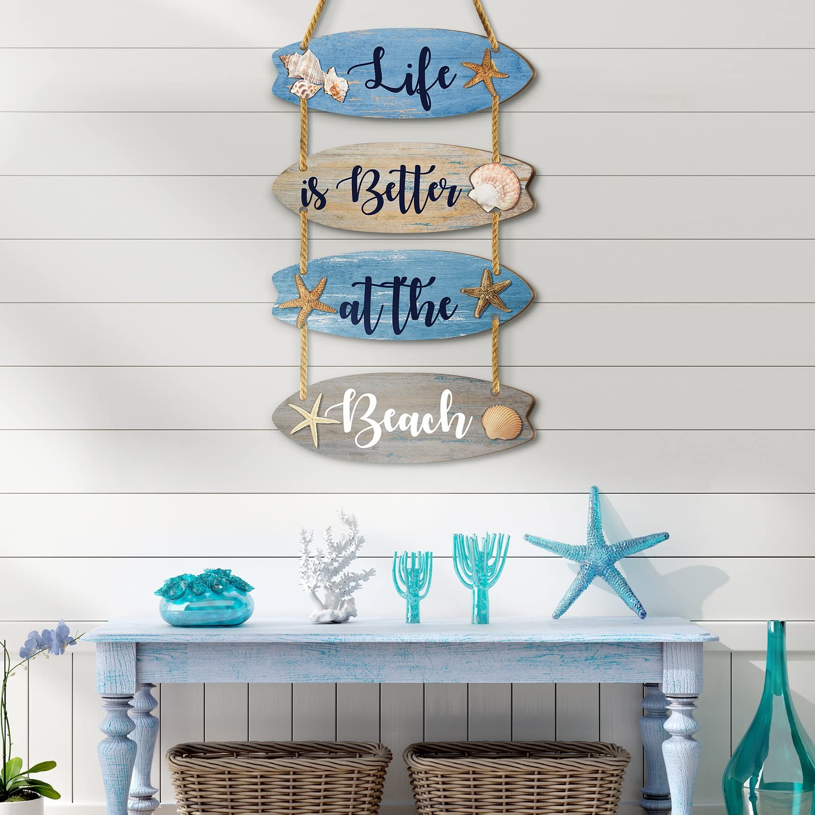 Beach Bathroom Decor Sign Blue Wall Decorations Inspirational Quotes Signs