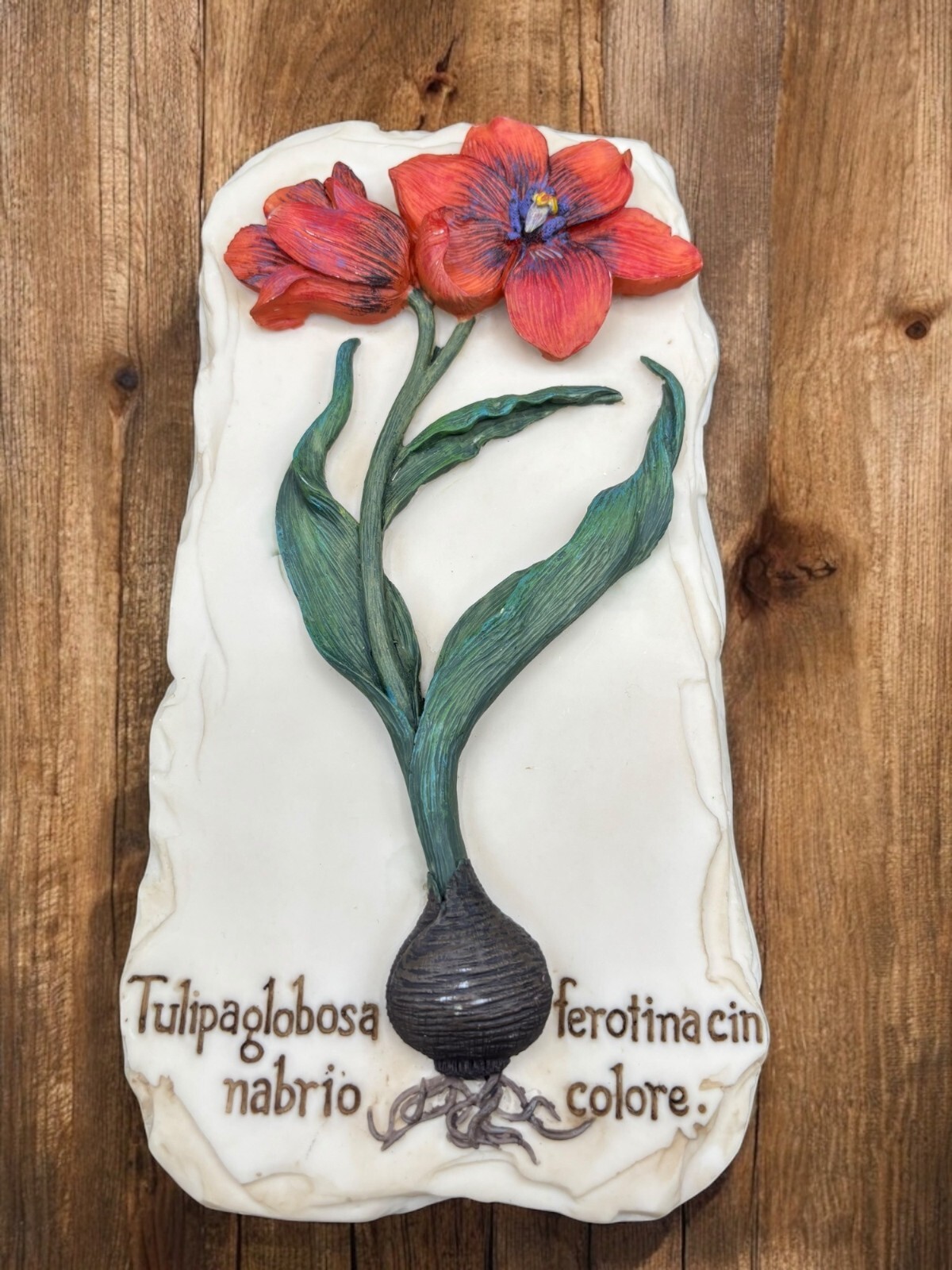 Vintage Decoline NY Floral 3-D sculpture Wall Plaque Red tulip Resin flower