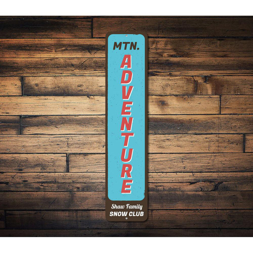 Mountain Adventure Vertical Sign, Personalized Family Last Name Metal Decor Sign
