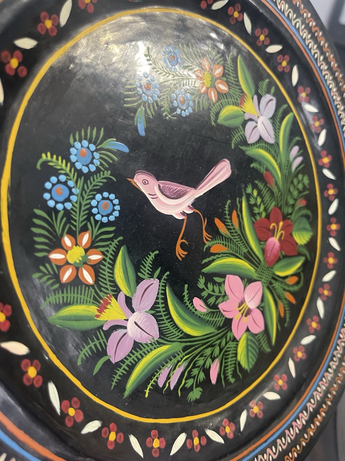 Wooden Hand Painted 9.5 In Diameter Wall Plaque. Possibly German. Vintage. Nice