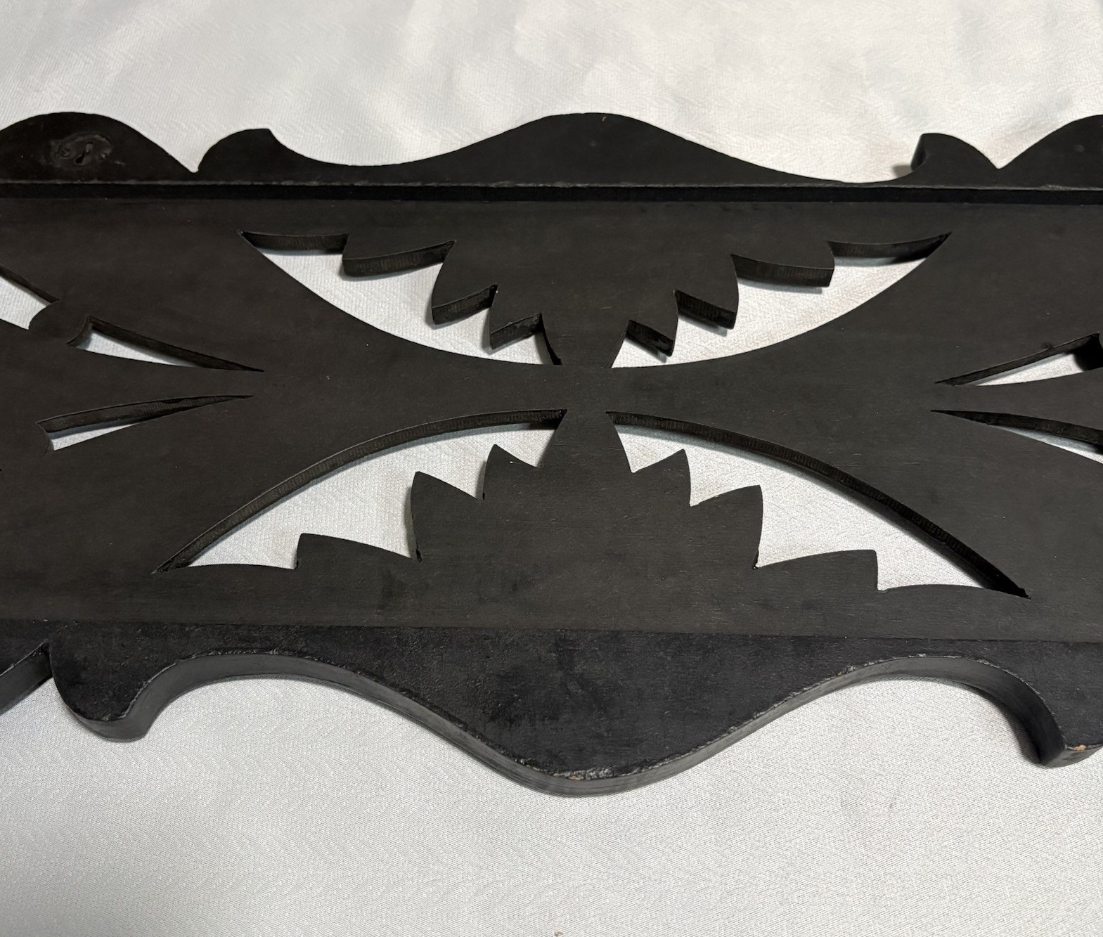 Large Black Carved Wall Panel Plaque Architectural Scroll Decor 36” x 12”