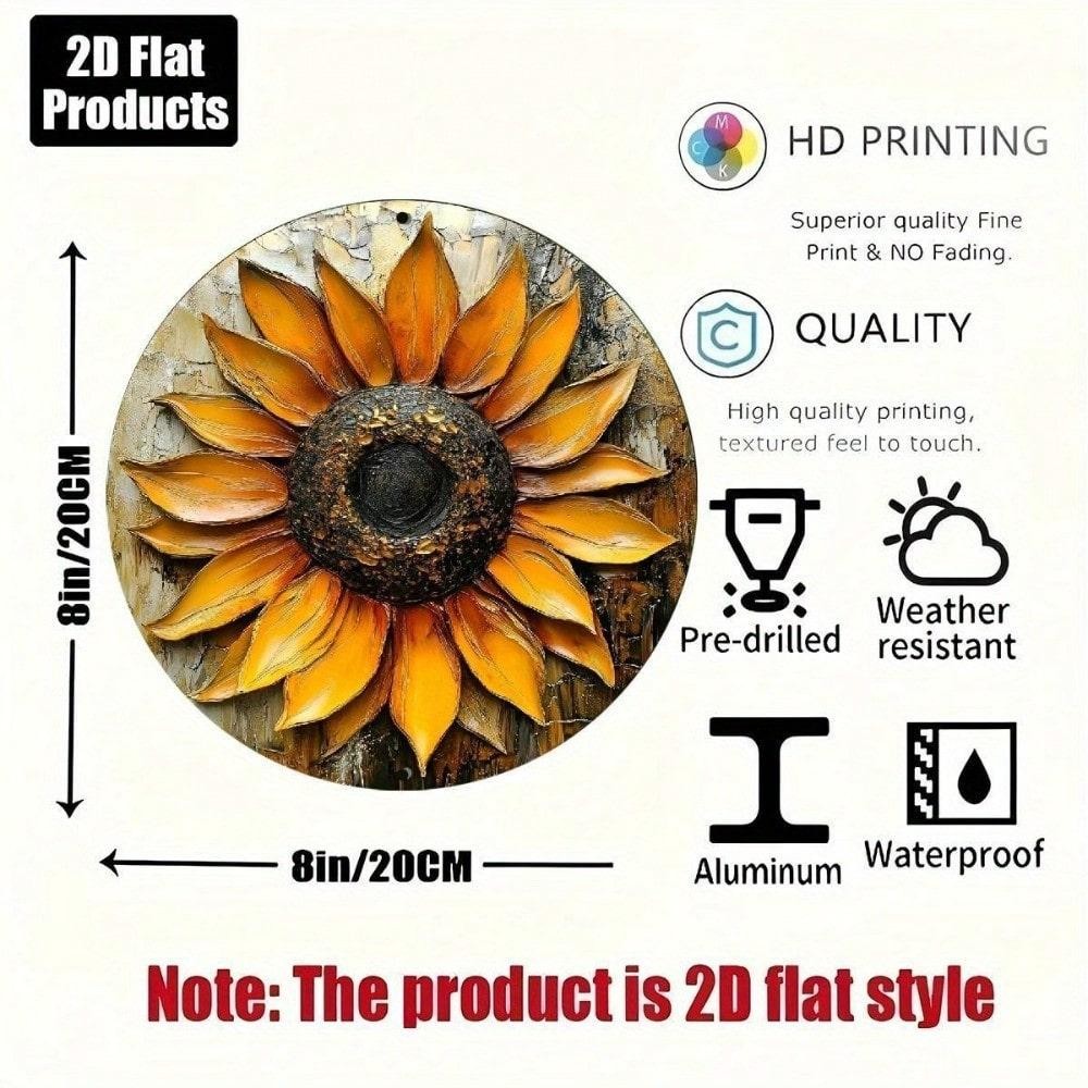 Vintage 8×8 Round Tin Sign Sunflower Rustic Wall Art Decor for Kitchen Garden