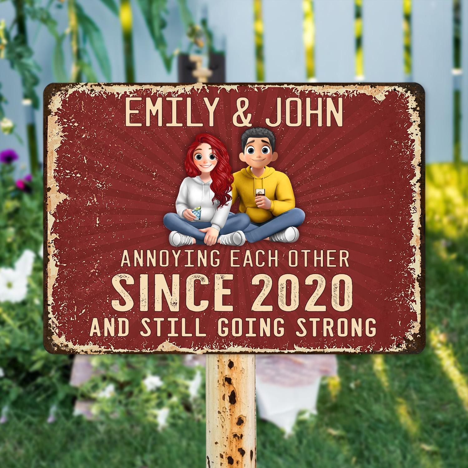 Personalized Wedding Anniversary Metal Sign, Custom Couple Avatar Gift