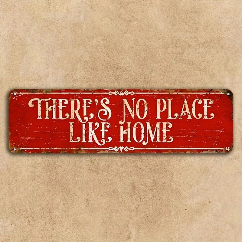 Vintage Red Distressed Metal Sign There’s No Place Like Home Wall Decor Art