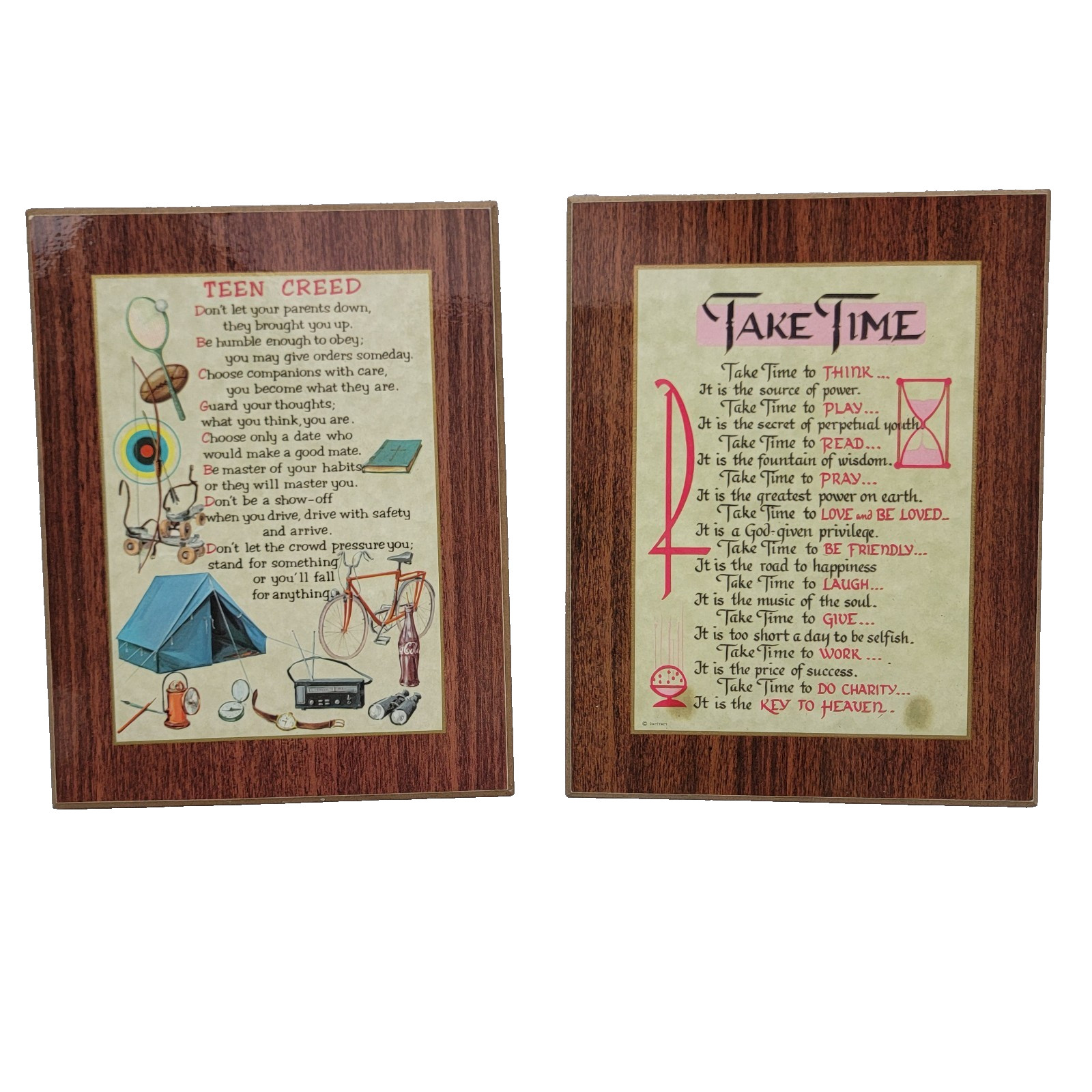 Laminated Decor Named Take Time “Key to Heaven” and Teen Creed 9″ x 7″ Plaques