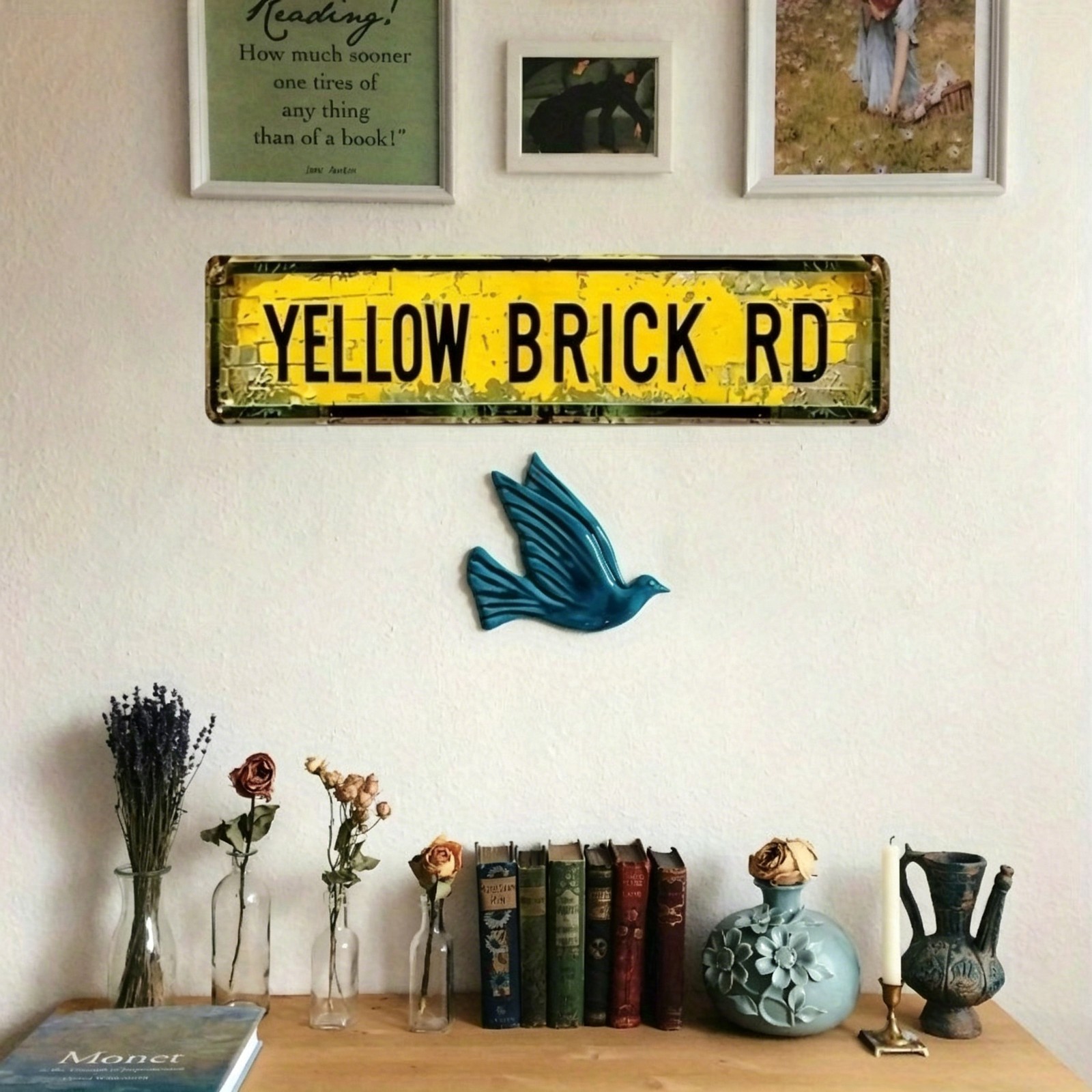 2D Flat Vintage Yellow Brick Road Metal Sign Wizard of Oz Inspired Retro Decor