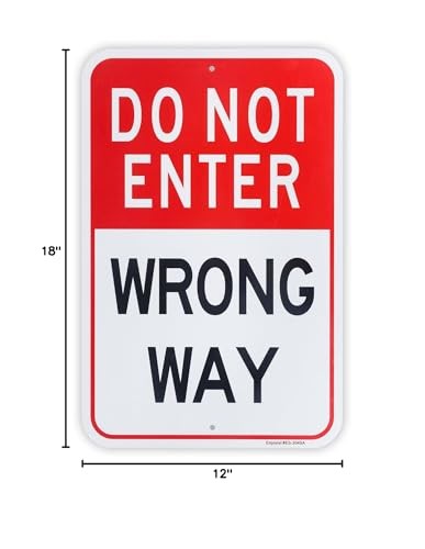 Large Do Not Enter Wrong Way Medium Signage, 12″ x 18″ Reflective Aluminum
