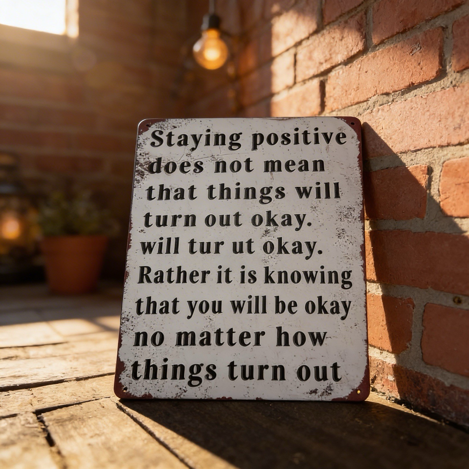 12″x8″ Rustic Patina Style “Staying Positive Doesn’t Mean” Inspirational Sign…