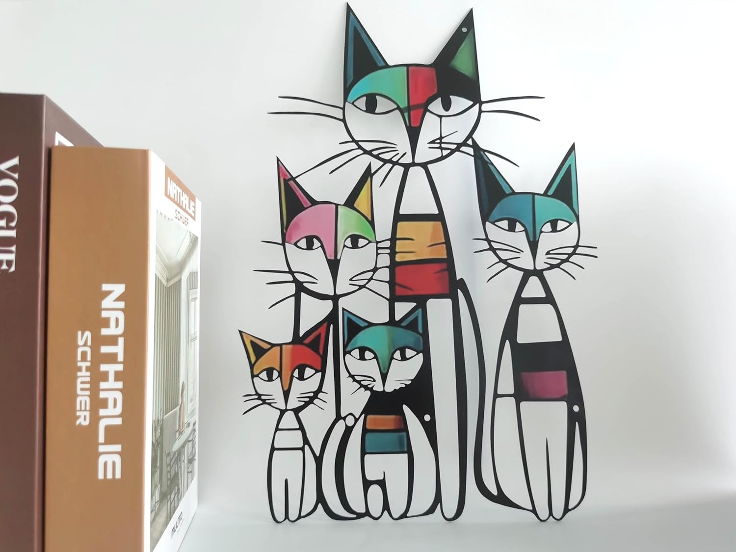 Cat Wall Art Metal, Mid Century Retro Iron Sculpture 10.6X15.7 Inches for Living