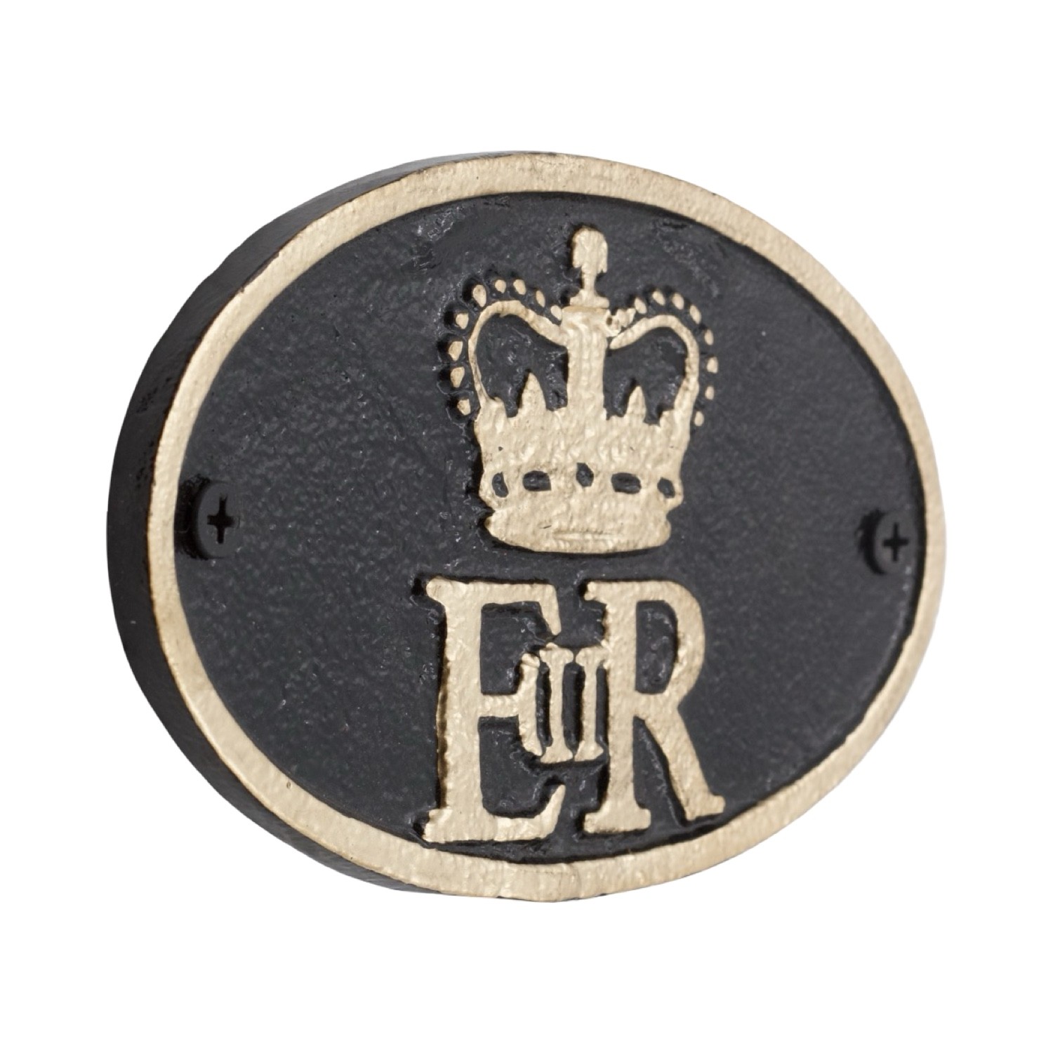 Queen Elizabeth ER II Wall Plaque Cast Iron English Sign