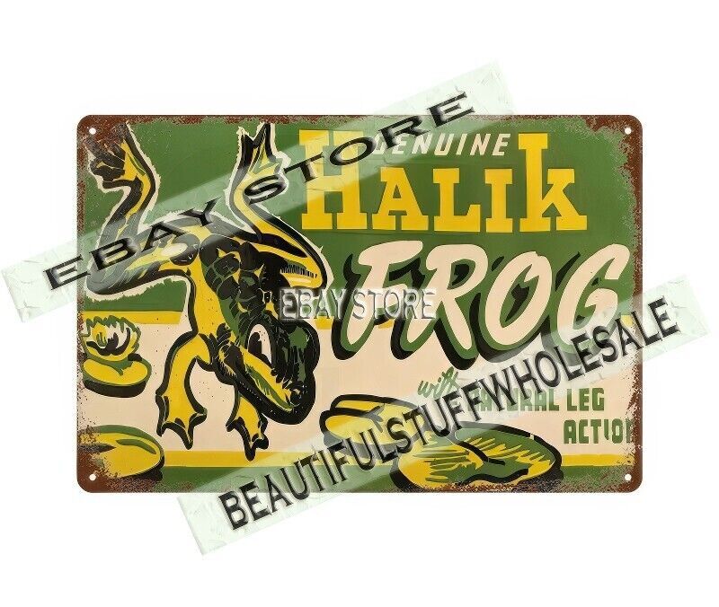 1950s Halik Frog Fishing Lure fisherman gifts metal tin sign man cave mancave