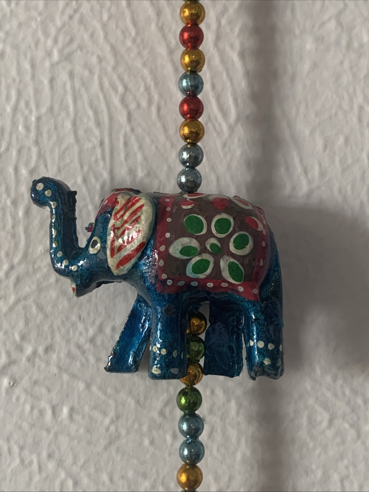Indian Painted Boho Elephant String Bell Charm Christmas Decoration 32”