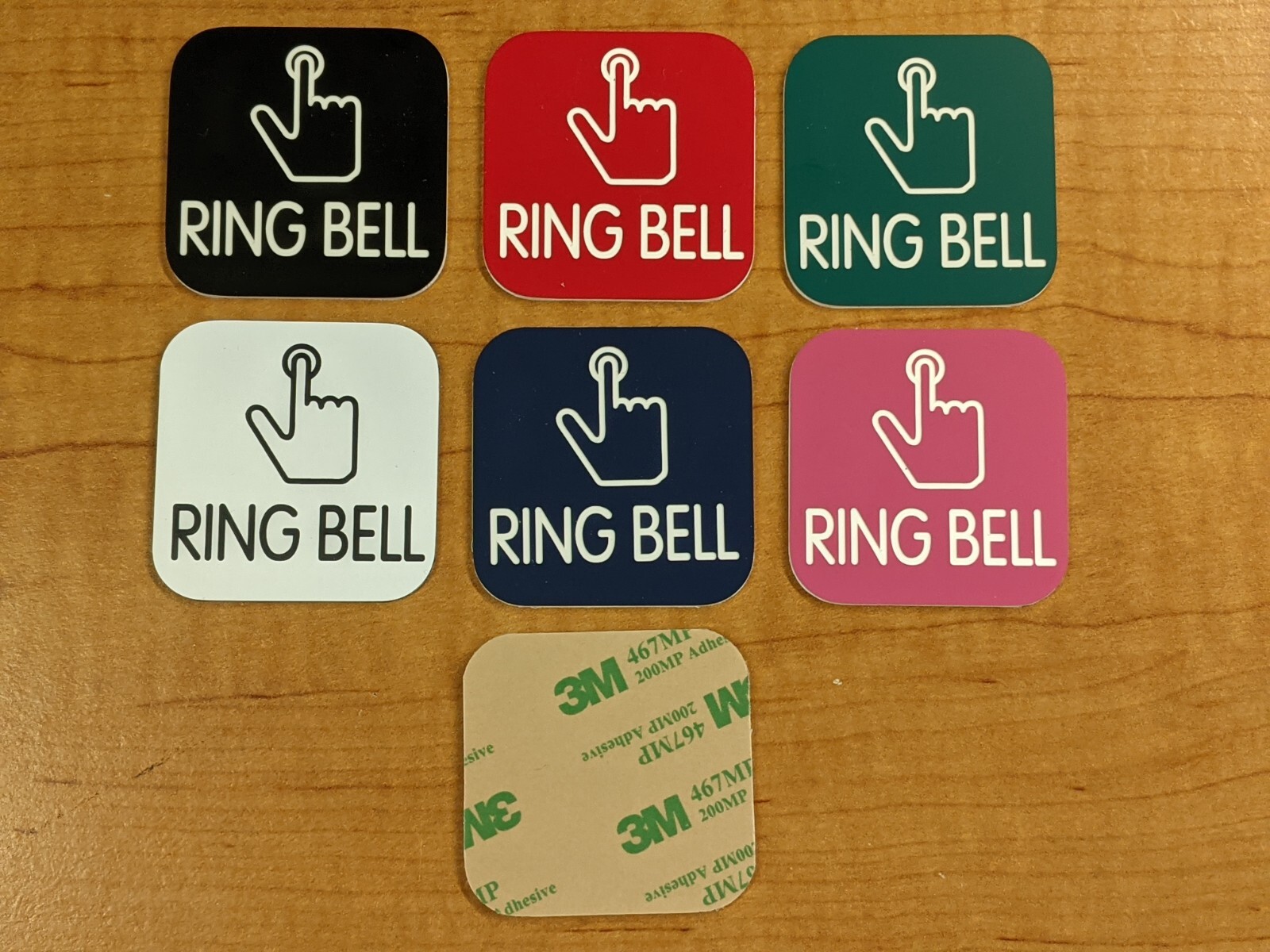 Engraved 2×2 RING BELL Doorbell Counter Sign Tag Plate Plaque Choice of 6 Colors