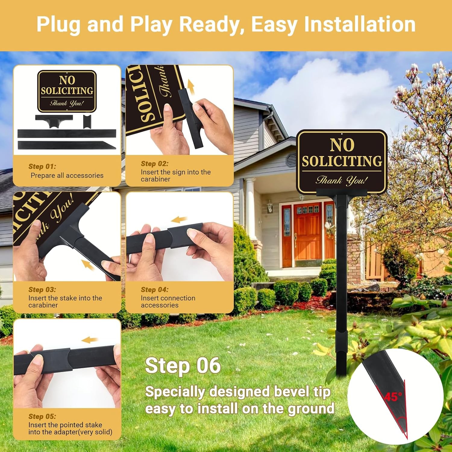 No Soliciting Sign for House with Adjustable Height Stake Set-14×10 Inch/42 Inch