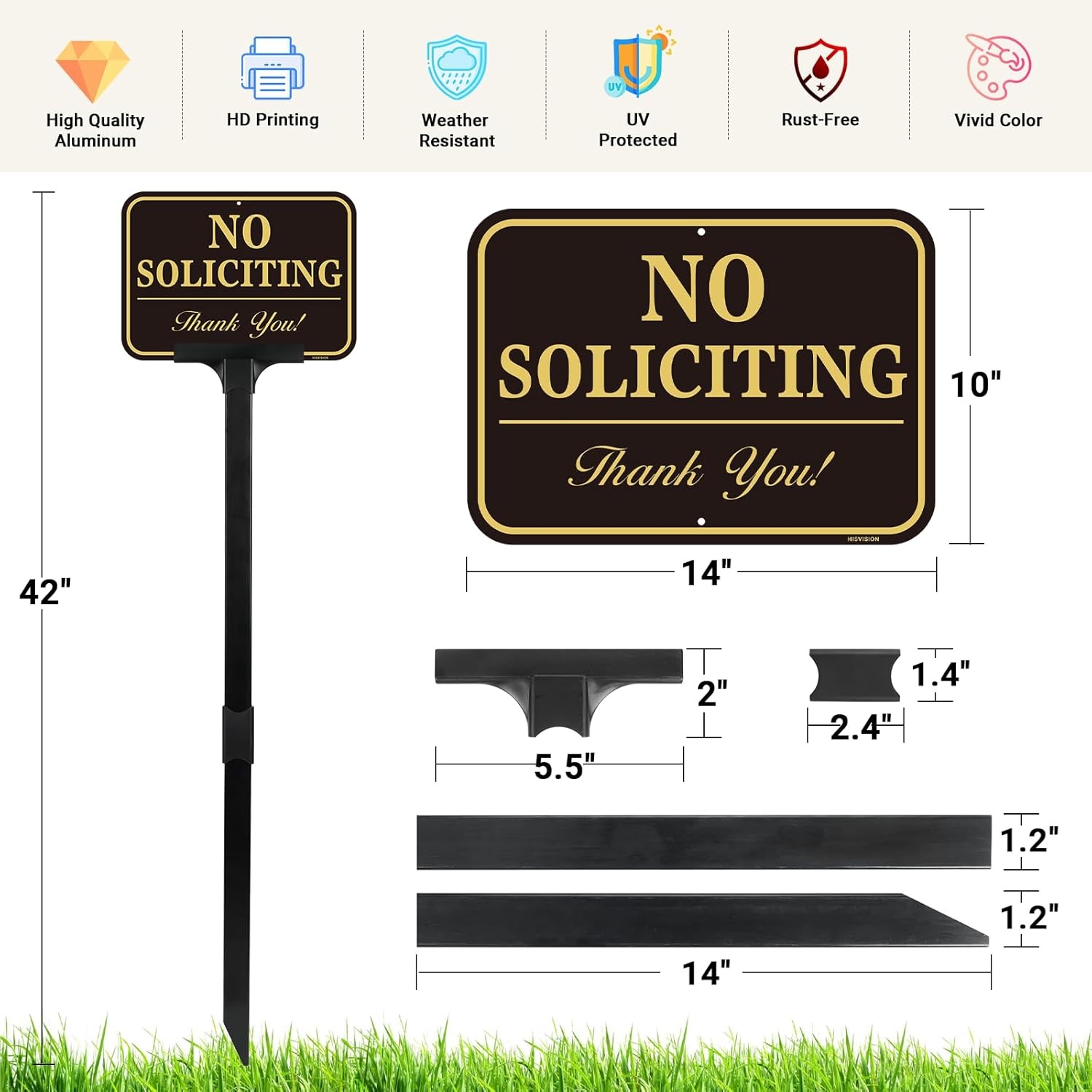 No Soliciting Sign for House with Adjustable Height Stake Set-14×10 Inch/42 Inch