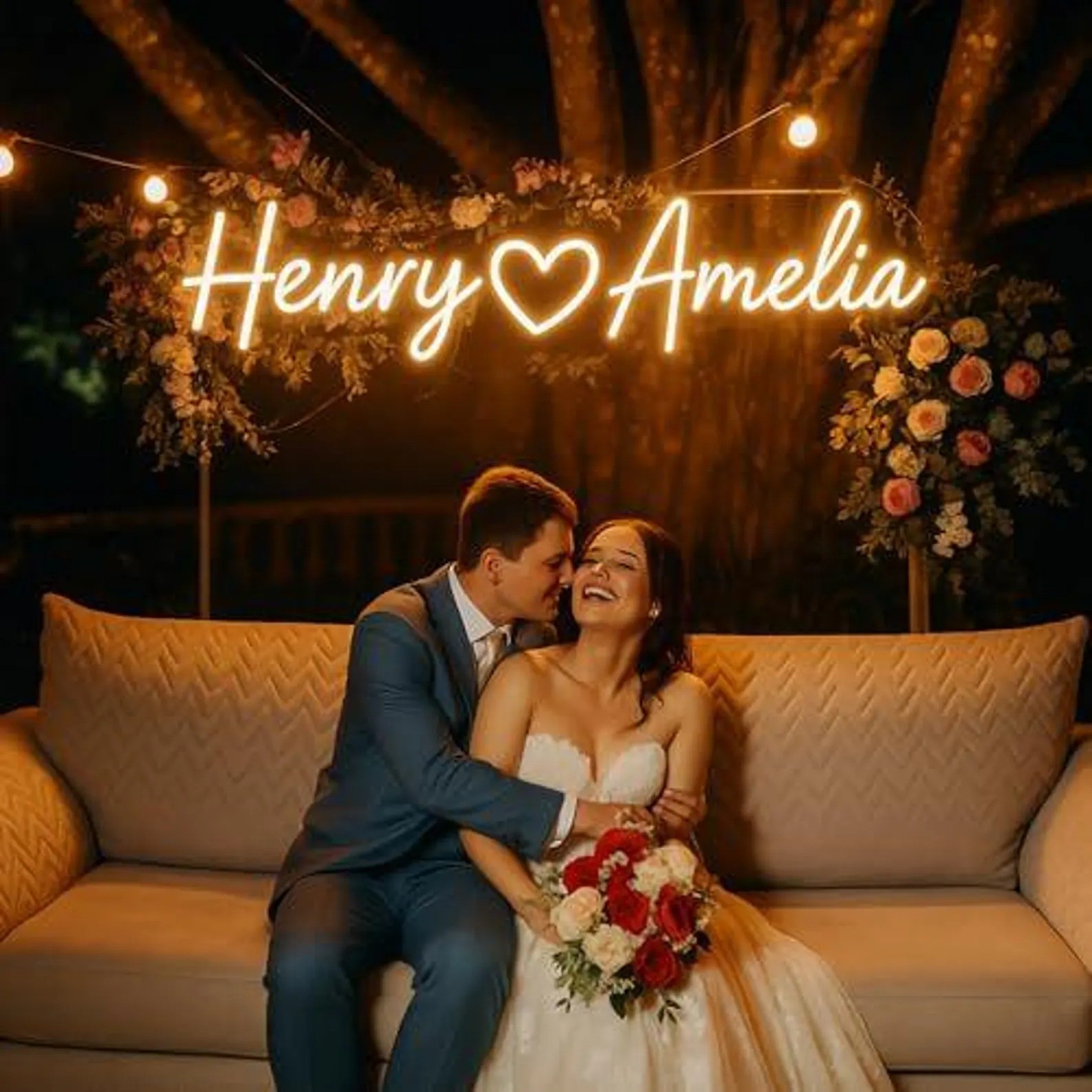 Couple Names Neon Sign Personalized Wedding Light Name Sign for Reception Decor