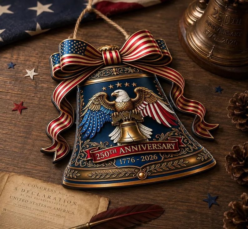 USA 250th Anniversary Wooden Sign, Liberty Bell, Patriotic Door Hanger